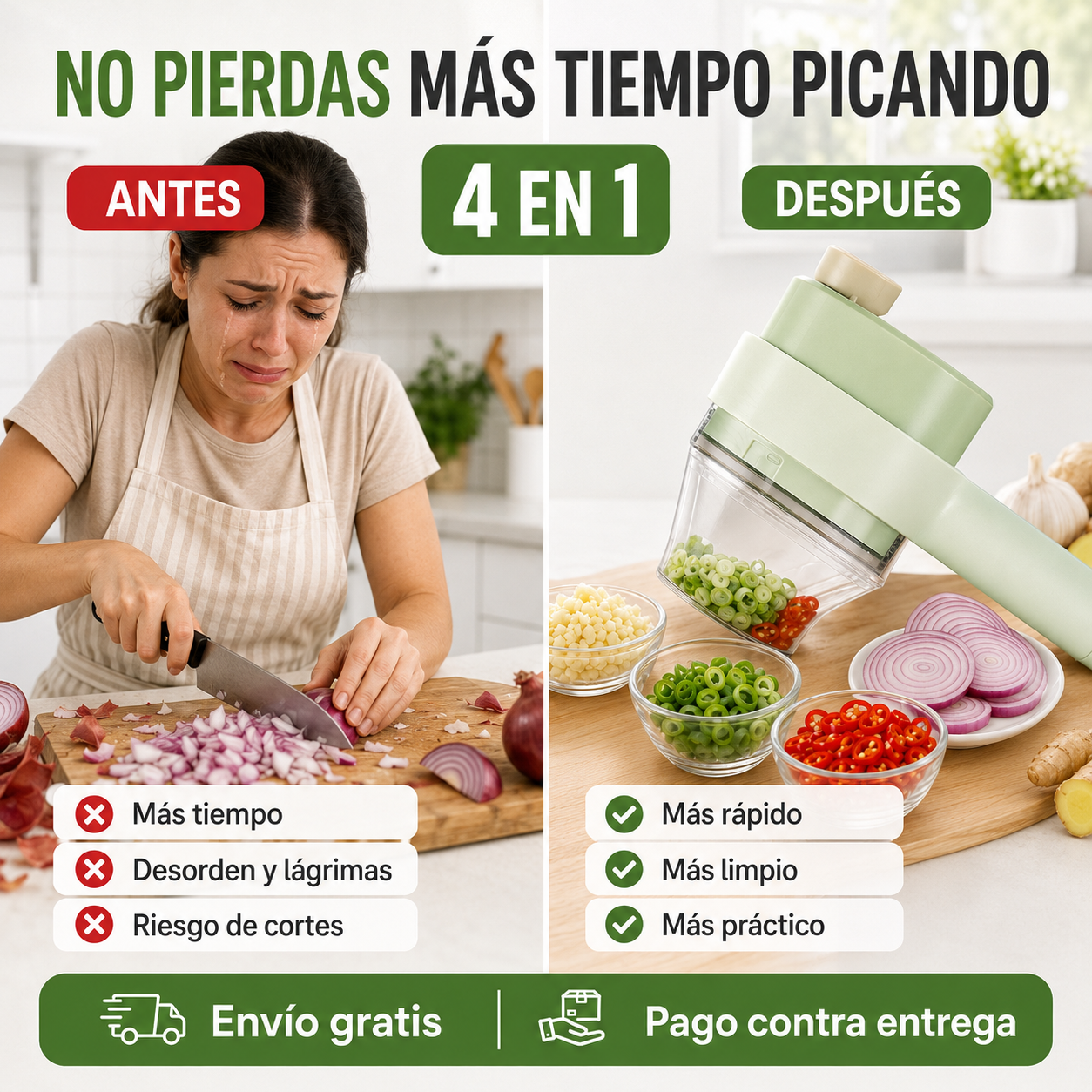 Cortador Eléctrico 4 en 1 — Pica y Rebana en Segundos